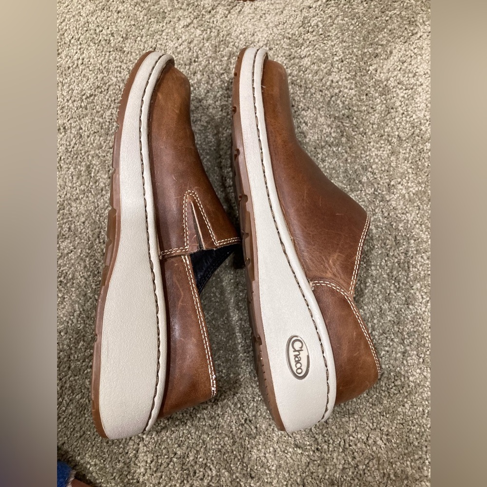 Brown leather loafers